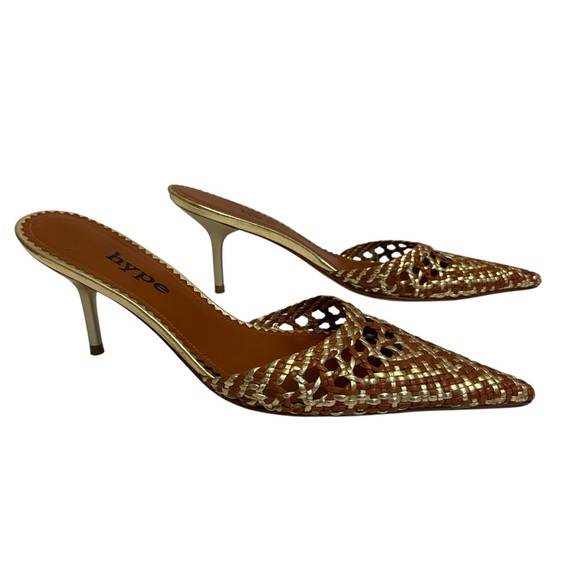 Flash Sale Y2K Hype Gold And Brown Woven Leather Mules. - Picture 16 of 16